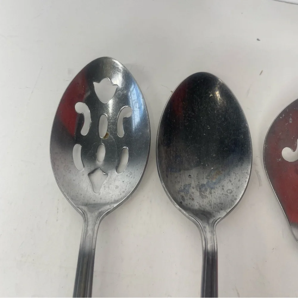 3 Piece Serving Set 3 Spoons Slotted Stainless Steel Japan Vintage